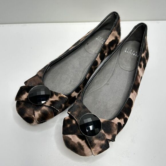 Stuart Weitzman Ponyhair Animal Print Flats With Bow Size 6.5 - Picture 4 of 15